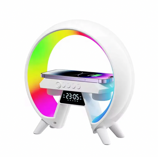 3-in-1 G Shape Wireless Charger Lamp with Speaker & Clock